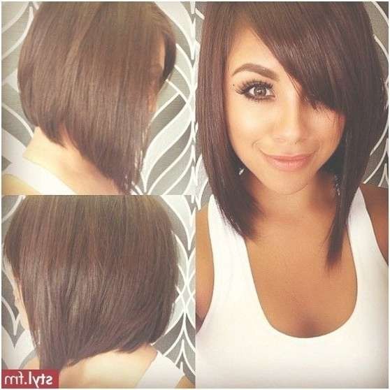 Cute Side View Of Asymmetrical Bob Hairstyle With Side Swept Bangs Inside Cute Bob Haircuts With Side Bangs (View 4 of 15)