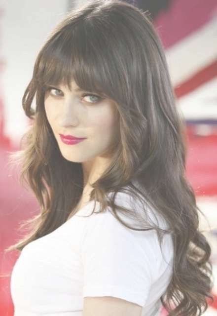Deschanel Long Straight Dark Hair With Bangs Hairstyle With Regard To Latest Long Hairstyle With Fringe (View 22 of 25)