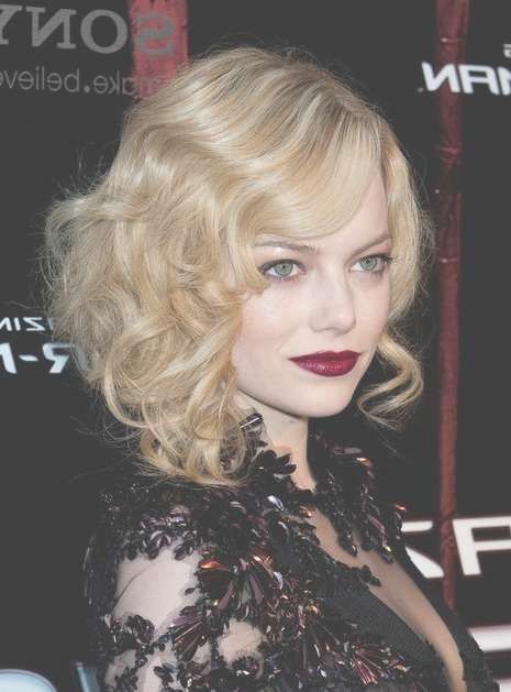 Emma Stone Medium Waves Curly Hairstyles For Prom – Popular Haircuts With Latest Curly Medium Hairstyles For Prom (View 12 of 25)