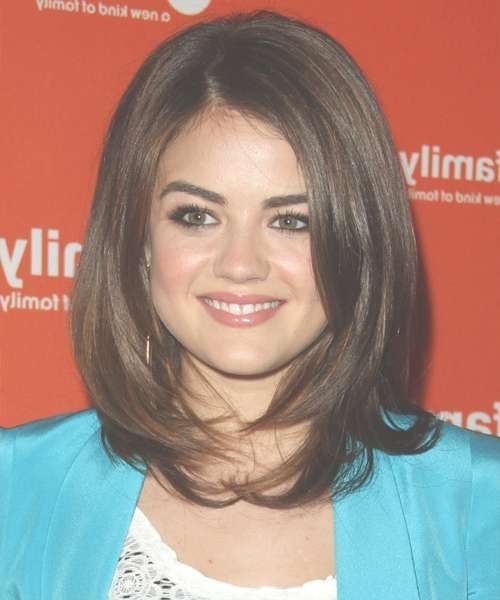 Lucy Hale: Hairstyles For A Triangular Or Pear Face Shape Regarding 2018 Medium Hairstyles For Pear Shaped Faces (View 6 of 15)