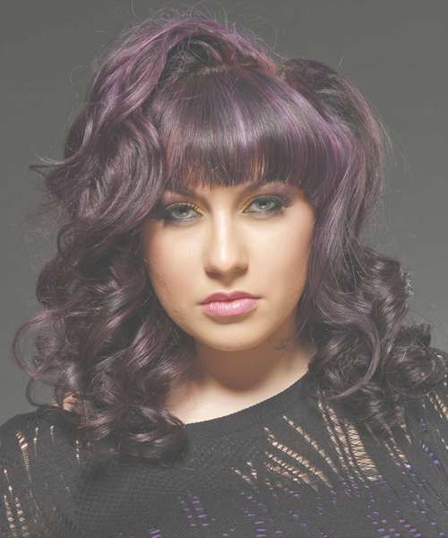 Medium Wavy Formal Hairstyle With Blunt Cut Bangs – Purple (plum Throughout Most Recently Purple Medium Hairstyles (Photo 16 of 25)