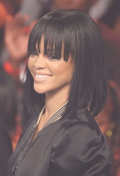Rihanna Long Straight Bob Hairstyle With Bangs For Girls Within Rihanna Bob Haircuts (View 12 of 25)