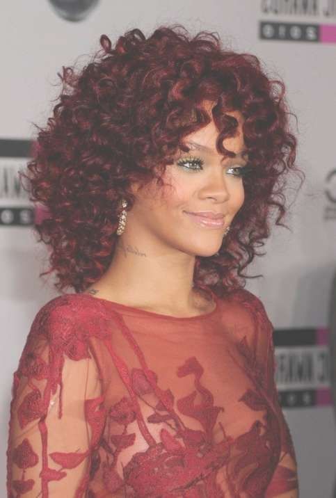 Rihanna Red Hairstyles: Medium Curly Hairstyle For African For Most Recently Curly Medium Hairstyles For Black Women (View 14 of 15)