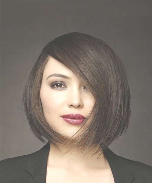 Short Straight Formal Bob Hairstyle With Side Swept Bangs – Dark For Short Straight Bob Hairstyles (View 12 of 25)