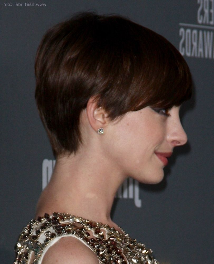 Anne Hathaway | Slightly Grown Out Pixie Haircut With Heavy With Regard To Most Recent Side And Back View Of Pixie Hairstyles (View 3 of 15)