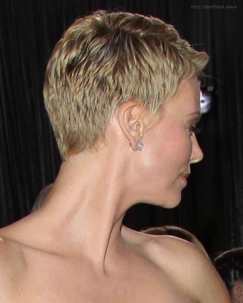 Charlize Theron | Super Short Pixie Cut For Pale Blonde Hair With Most Recent Short Pixie Hairstyles From The Back (Photo 8 of 15)