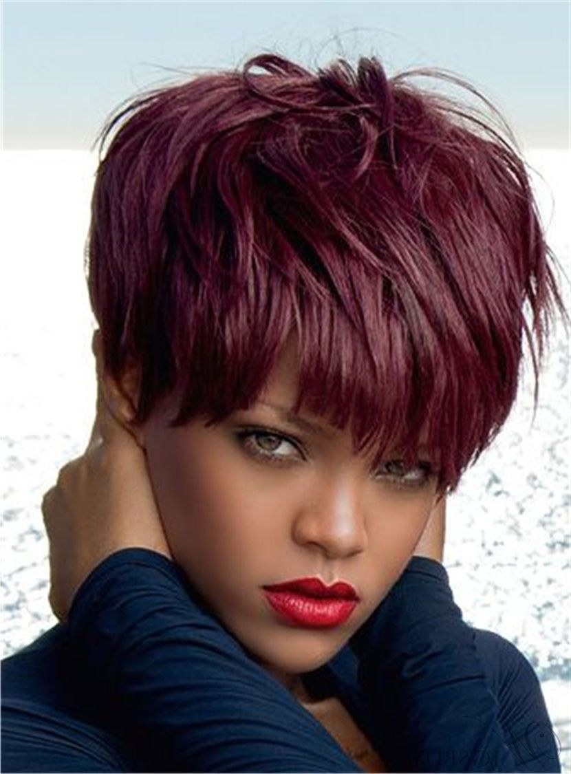 Rihanna Red Pixie Layered Short Straight Human Hair With Full With Most Popular Short Red Pixie Hairstyles (View 12 of 15)