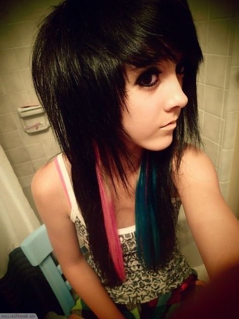 Shaggy Black Hair With Colored Peekaboo's ??? Http://bestpickr Within Current Shaggy Emo Hairstyles (Photo 8 of 15)