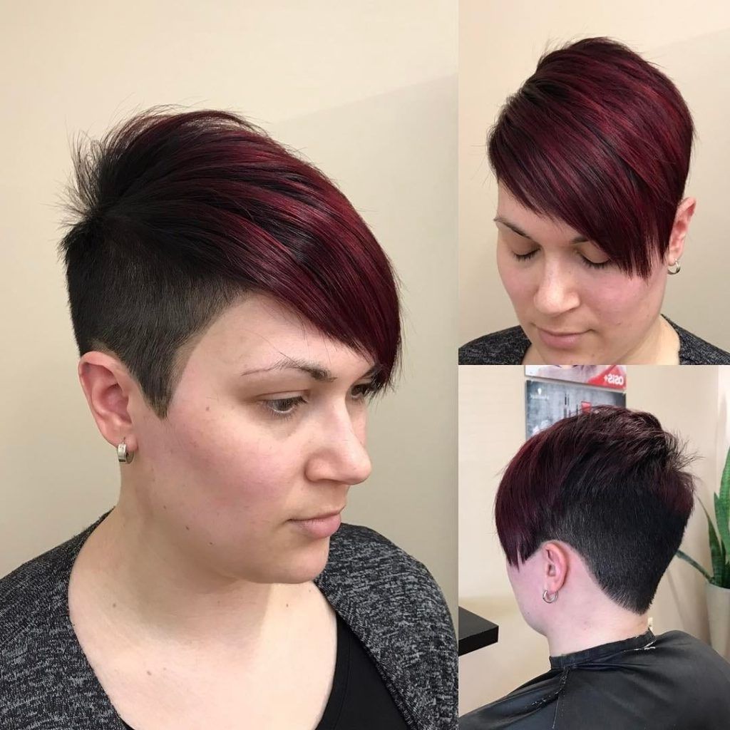 Women's Burgundy Undercut Asymmetrical Pixie In 2018 Shaved Pixie Hairstyles (View 11 of 15)