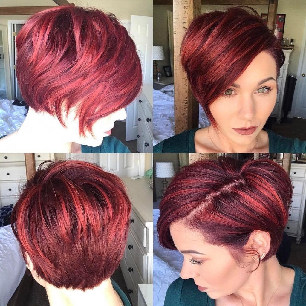 Women's Red Highlighted Graduated Asymmetrical Pixie With Full In Most Recent Short Asymmetrical Pixie Hairstyles (Photo 2 of 15)