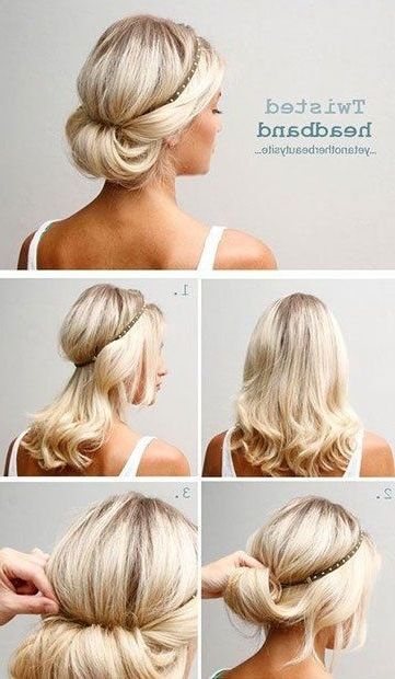 13 Updo Hairstyle Tutorials For Medium Length Hair | Headband Updo Throughout 2018 Cute And Easy Updos For Medium Length Hair (Photo 8 of 15)