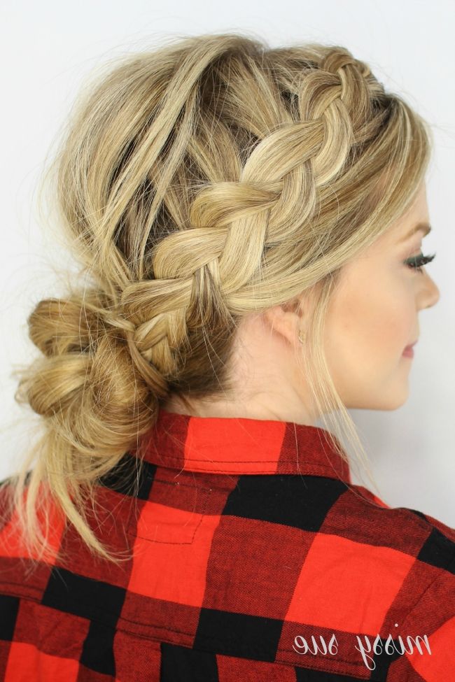 Dutch Braids And Low Messy Bun Pertaining To Current Quick Messy Bun Updo Hairstyles (View 13 of 15)