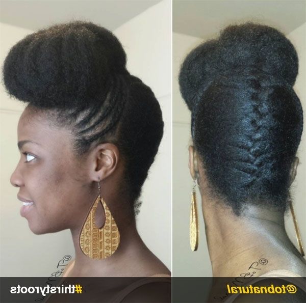 High Bun Pompadour With Underbraid Updo Natural Hairstyle Pertaining To Best And Newest Updo Hairstyles For Natural Black Hair (View 12 of 15)