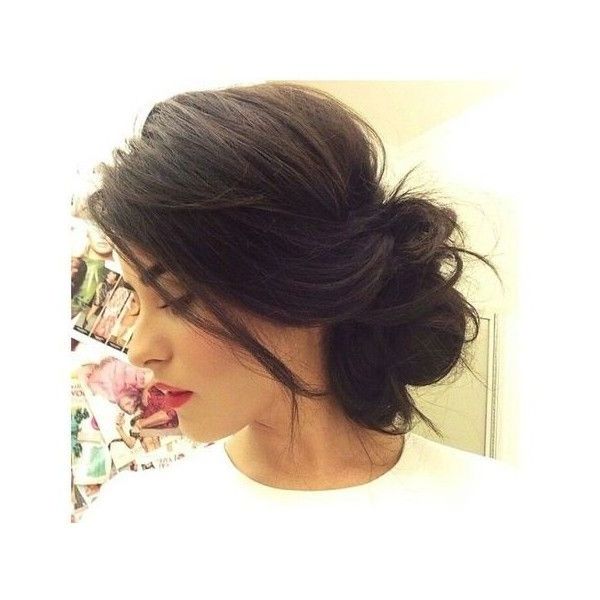 Messy Bun For Short Hair ? Liked On Polyvore Featuring Hair And Intended For Recent Low Bun Updo Hairstyles For Wedding (Photo 9 of 15)
