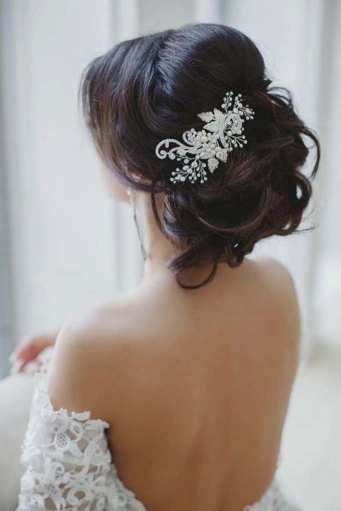 Messy Wedding Updo Hairstyle With Lace Hairpiece | Deer Pearl Flowers Throughout Recent Messy Updo Hairstyles For Wedding (Photo 13 of 15)