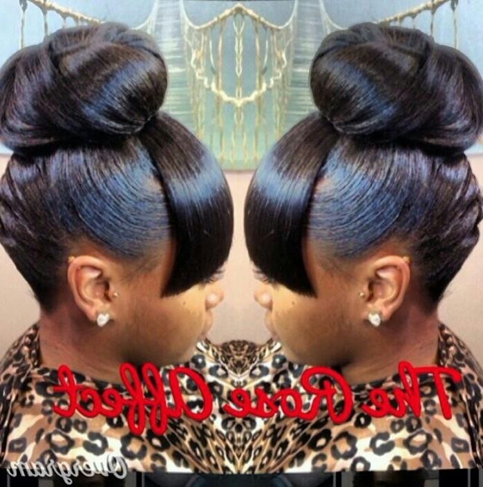 Mommy Loved This Look. Bun & Bangs Since The 70's | Black Hairstyles Inside Most Up To Date Updo Hairstyles With Weave (Photo 10 of 15)