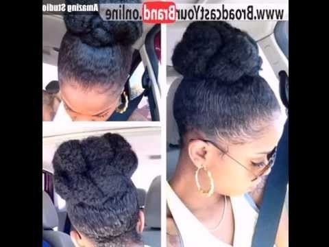 Quick And Easy Afro Puff Updo Hairstyle For Black Women – Youtube With Regard To Newest Quick And Easy Updo Hairstyles For Black Hair (Photo 10 of 15)