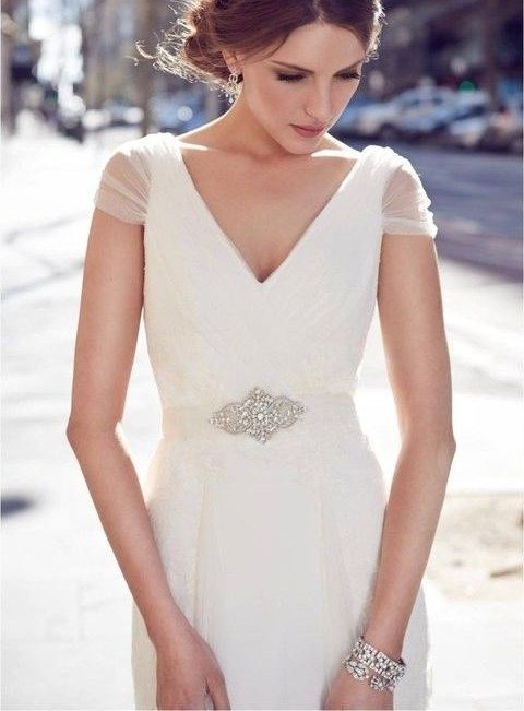 75 Adorable V Neck Wedding Gowns | Happywedd With Regard To Wedding Hairstyles For V Neck Dress (View 4 of 15)