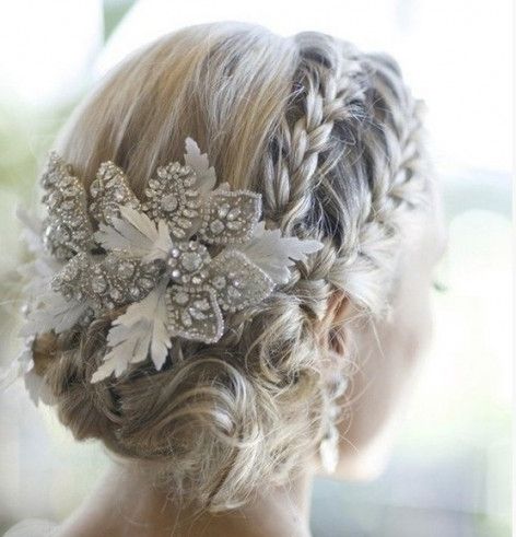 Braid Wedding Hairstyle Finished With A Beaded Fascinator Pertaining For Updos Wedding Hairstyles With Fascinators (View 3 of 15)