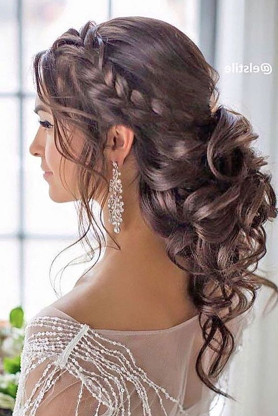 Braided Loose Curls Low Updo Wedding Hairstyle | Pinterest | Low Throughout Curly Updos Wedding Hairstyles (View 4 of 15)