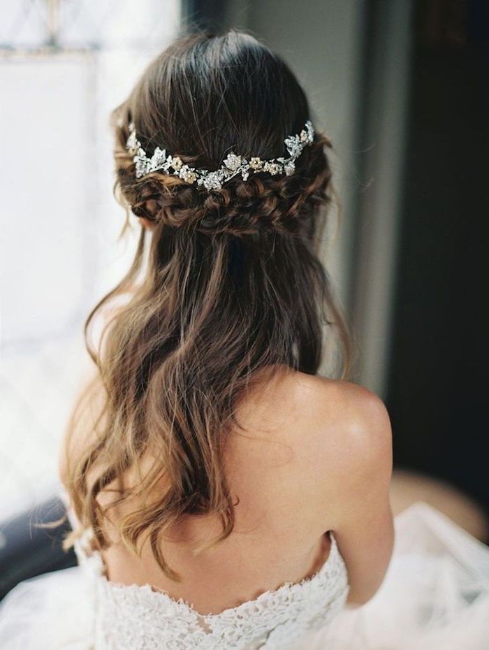 Half Up Half Down Wedding Hairstyle With Pretty Hairpieces | Deer Intended For Wedding Hairstyles For Long Hair Down With Flowers (View 15 of 15)