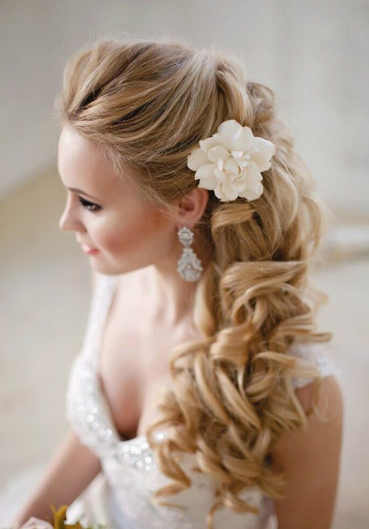 Side Swept Wedding Hairstyles To Inspire – Mon Cheri Bridals In Wedding Hairstyles For Long Hair Down With Flowers (View 14 of 15)