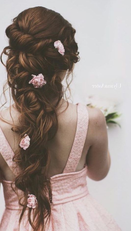 Ulyana Aster Long Wedding Hairstyle With Flowers | Deer Pearl Flowers In Long Wedding Hairstyles With Flowers In Hair (View 1 of 15)