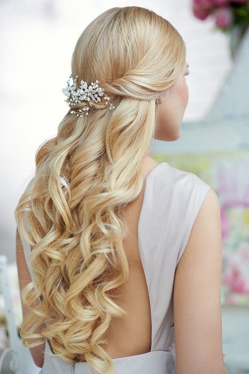 Wedding Hairstyles Curls Down Ideas For Brides | Elstyle Inside Wedding Hairstyles For Long Hair Down With Flowers (View 2 of 15)
