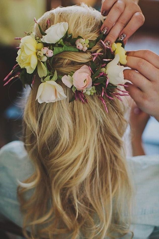 Wedding Hairstyles With Flowers For Long Hair 15 Latest Half Up Half Throughout Wedding Hairstyles For Long Hair Down With Flowers (View 10 of 15)