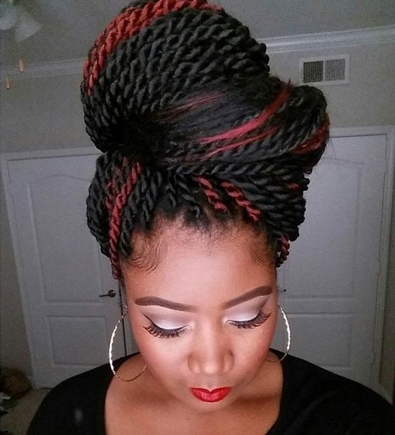 19 Fabulous Kinky Twists Hairstyles | Stayglam Intended For Latest Cornrows With High Twisted Bun (View 9 of 15)