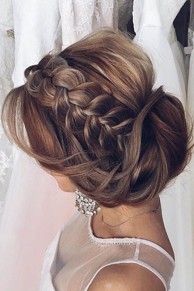 21 Braided Wedding Hair Ideas You Will Love | Wedding Forward Intended For 2018 Updo With Forward Braided Bun (Photo 3 of 15)