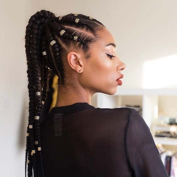 25 Best Ways To Rock Feed In Braids This Season | Page 2 Of 2 | Stayglam Intended For Best And Newest Super Long Dark Braids With Cuffs (View 6 of 15)