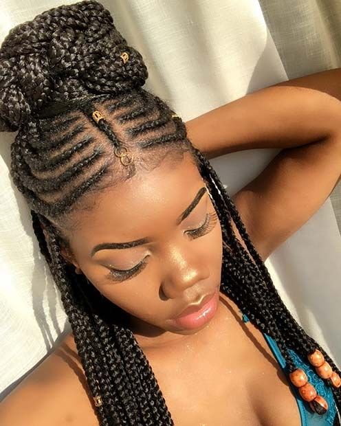 25 Hot Fulani Braids To Copy This Summer | Page 2 Of 2 | Stayglam Pertaining To Most Recent Two Toned Fulani Braids In A Top Bun (Photo 1 of 15)
