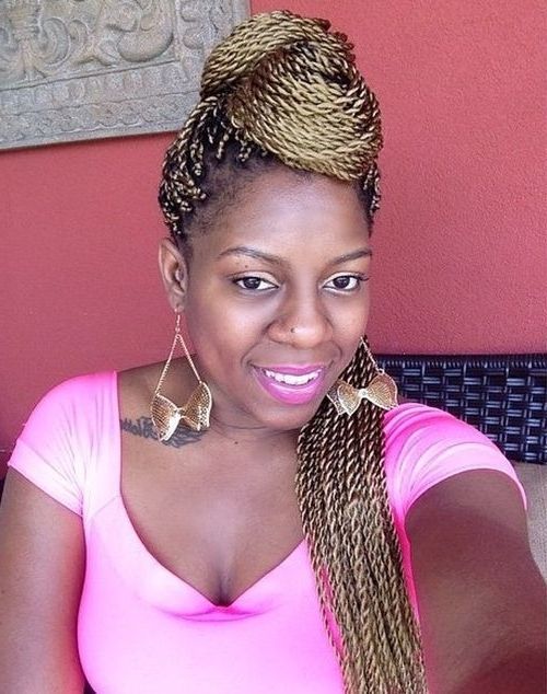 30 Smoldering Senegalese Twist Hairstyles Inside 2018 Twisted Updo With Blonde Highlights (View 5 of 15)