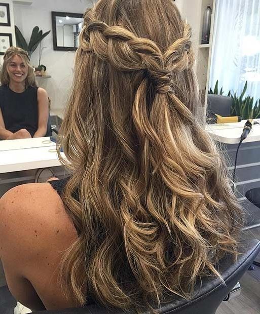 31 Half Up, Half Down Hairstyles For Bridesmaids | Stayglam Regarding Most Up To Date Braided Crown With Loose Curls (Photo 2 of 15)