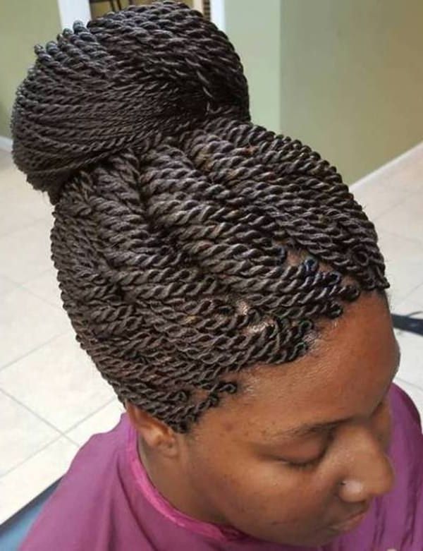 32 Beautiful Twist Braids To Try This Spring – Bun & Braids For Most Current Cornrows With High Twisted Bun (View 4 of 15)