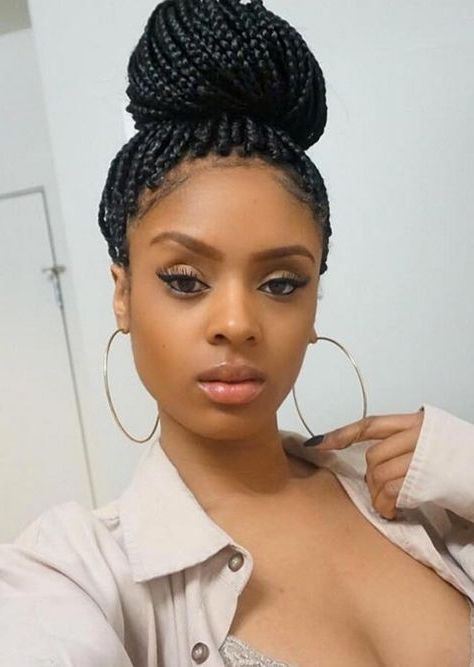 35 Awesome Box Braids Hairstyles You Simply Must Try | Box Braids With 2018 Cornrows With High Twisted Bun (View 5 of 15)