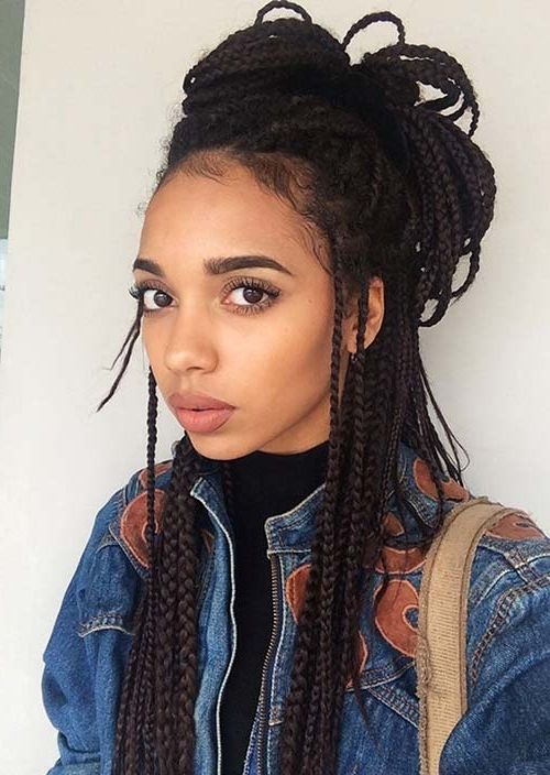 35 Awesome Box Braids Hairstyles You Simply Must Try | Fashionisers Within Most Popular Top Knot Bun With Cascade Of Thin Braids (Photo 1 of 15)