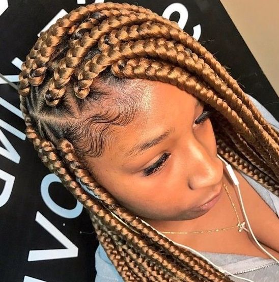 42 Chunky Cool Jumbo Box Braids Styles In Every Length Throughout Recent Bold Triangle Parted Box Braids (View 10 of 15)