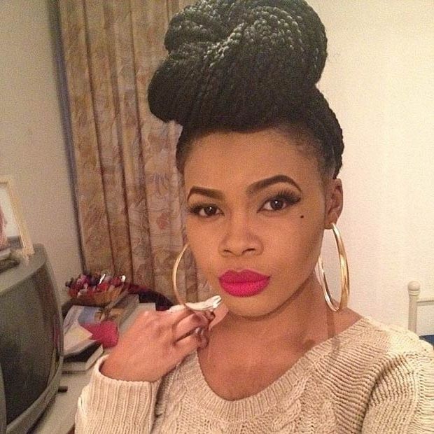 50 Box Braids Hairstyles That Turn Heads | Stayglam Within Best And Newest Cornrows With High Twisted Bun (View 12 of 15)