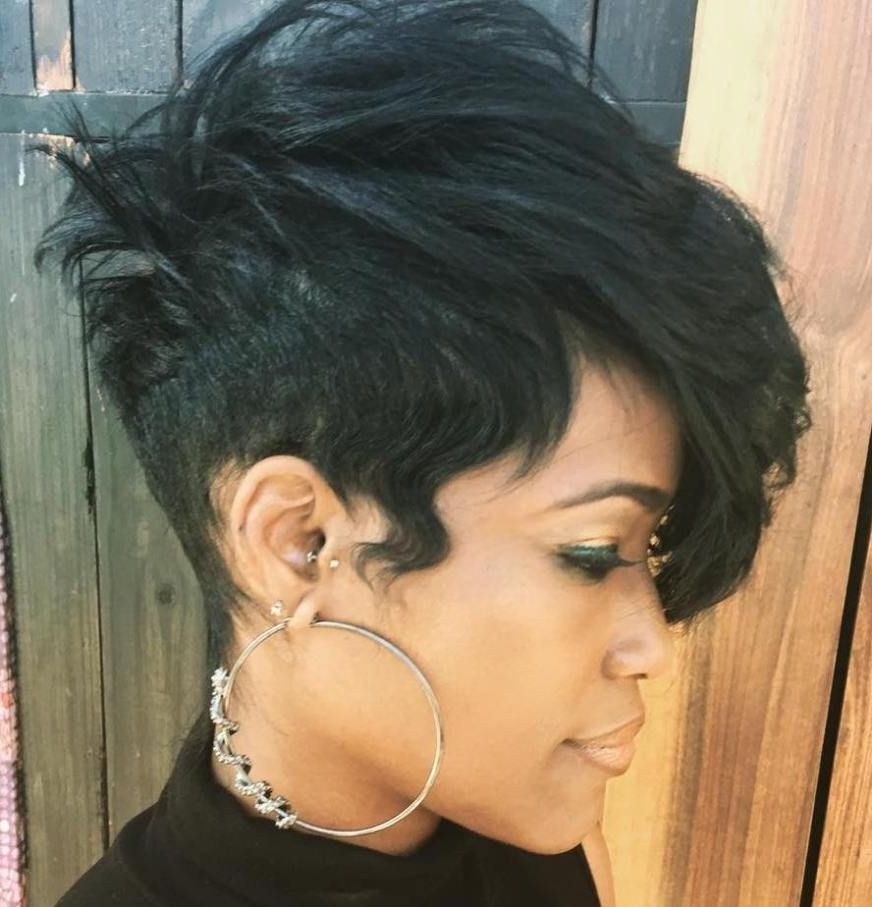 60 Great Short Hairstyles For Black Women | Short And Sexy Styles Regarding Current Tapered Pixie Haircuts With Long Bangs (View 7 of 15)