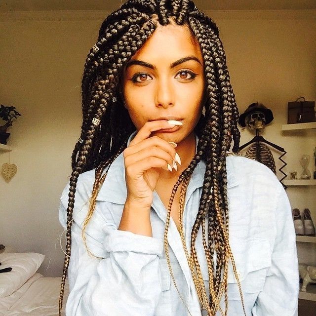 65 Box Braids Hairstyles For Black Women Pertaining To Most Popular Thin Black Box Braids With Burgundy Highlights (Photo 13 of 15)