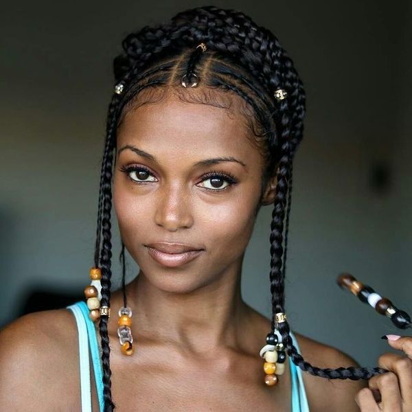 72 Pretty Black Braid Hairstyles To Wear Now With Regard To Current Swooped Up Playful Ponytail Braids With Cuffs And Beads (View 5 of 15)