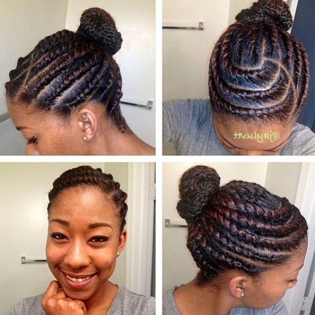 Black Women Braided Updo Hairstyles Flat Twist Bun Pretty For Your Within Most Current Cornrows Twist Hairstyles (View 15 of 15)