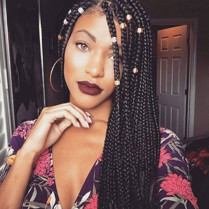Box Braids Hairstyles: 16 Photos Of Box Braid Hairdos With Best And Newest Braided Hairstyles With Jewelry (Photo 6 of 15)