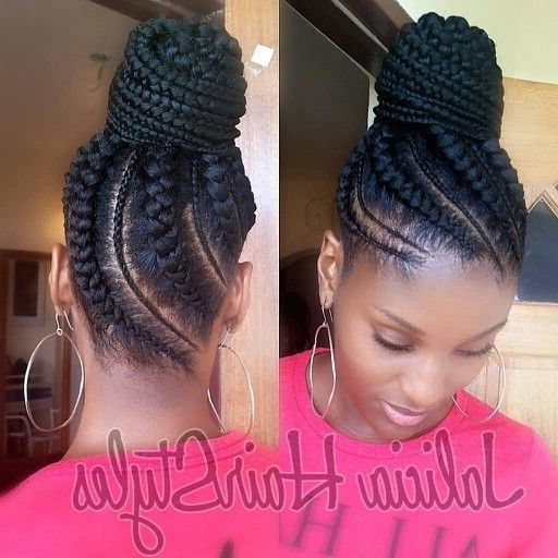 Cornrow Updo … | Updo Hairstyles Using Braiding Hair | Pinte… Throughout Latest Cornrows With High Twisted Bun (View 6 of 15)
