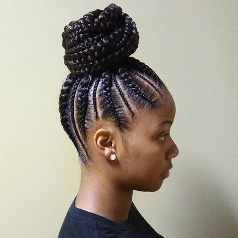 Cornrows Bun Hairstyles Showing Photos Of Cornrow Updo Bun With Regard To Best And Newest Cornrows Bun Hairstyles (View 4 of 15)