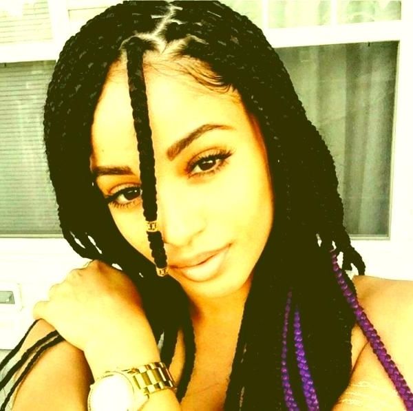 Cornrows Into Side Ponytail 48. Bold Triangle Parted Box Braids For 2018 Bold Triangle Parted Box Braids (Photo 15 of 15)