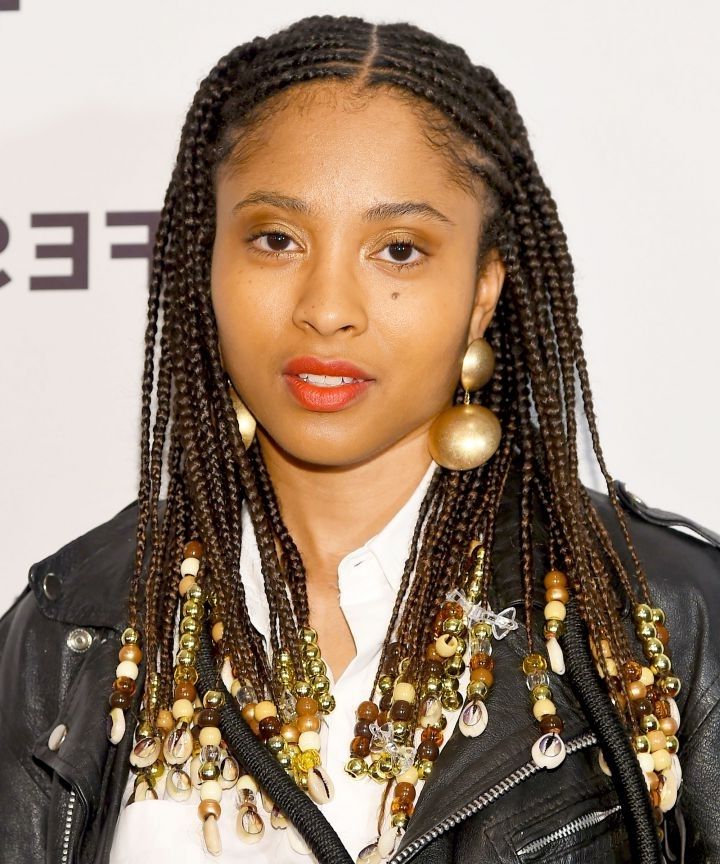 Cute Ways To Wear Beads On Cornrows, Braids, And Locs With Recent Simple Center Part Fulani Braids With A Forehead Bead (Photo 12 of 15)