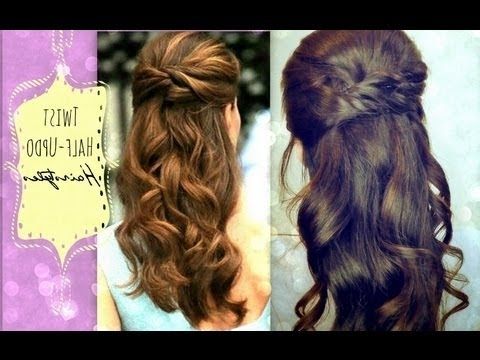 ?cute Hairstyles Hair Tutorial With Twist Crossed Curly Half Up Inside Most Current Crossed Twists And Afro Puff Pony (View 13 of 15)